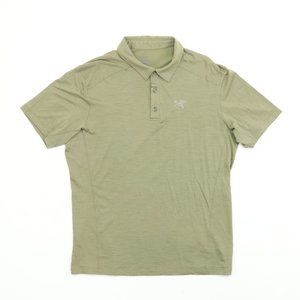 Arc'teryx Men Large Polo Shirt Wool Nylon Olive Green Short Sleeve